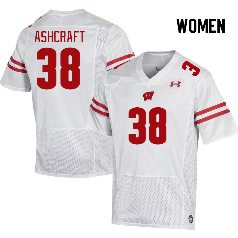 Women #38 Tucker Ashcraft Wisconsin Badgers College Football Jerseys Stitched Sale-White - Click Image to Close
